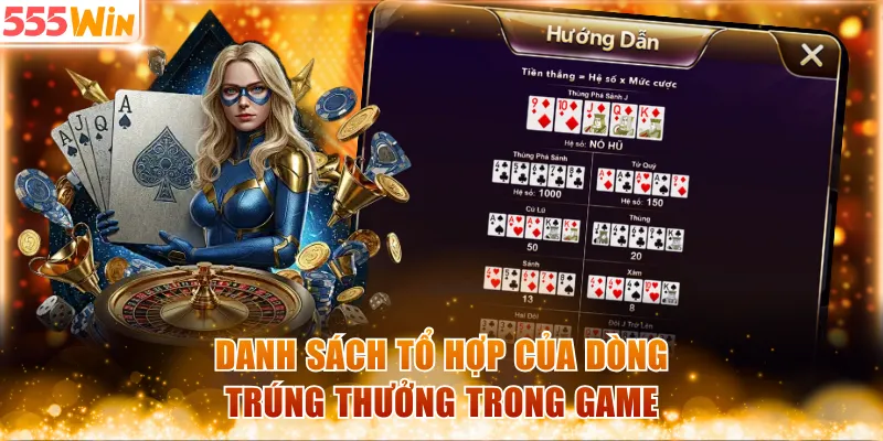 Danh sách tổ hợp của dòng trúng thưởng trong game